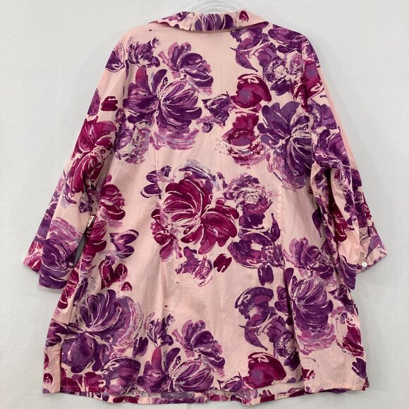 Basic Editions size 3X Pink Purple Floral 3/4 Sleeve Baby Doll Button Up Preppy - Picture 8 of 9